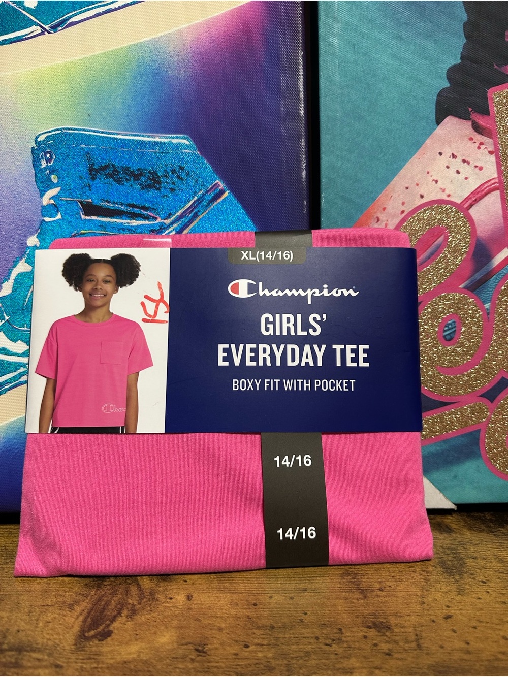 Champion Girls' Soft Graphic Everyday Boxy Fit With Front Pocket Tee XL